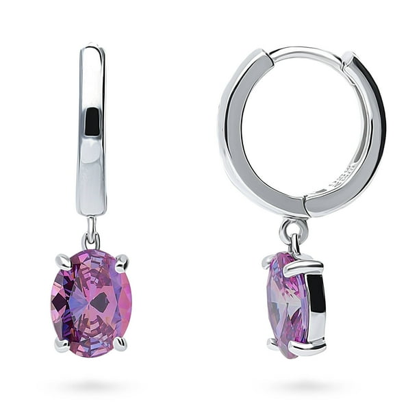 0.5IN Long Sterling Silver Rhodium-plated Pink & Clear Synthetic CZ Post Earrings 0.5IN Long Sterling Silver Rhodium-plated Pink & Clear Synthetic CZ Post Earrings